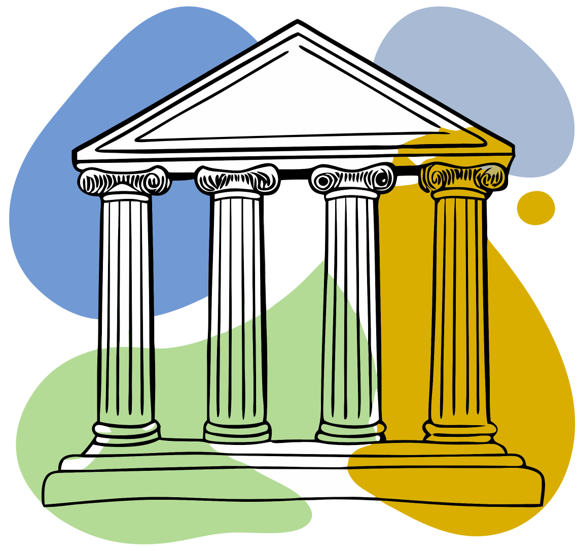 ancient building with four columns representing the four trust pillars