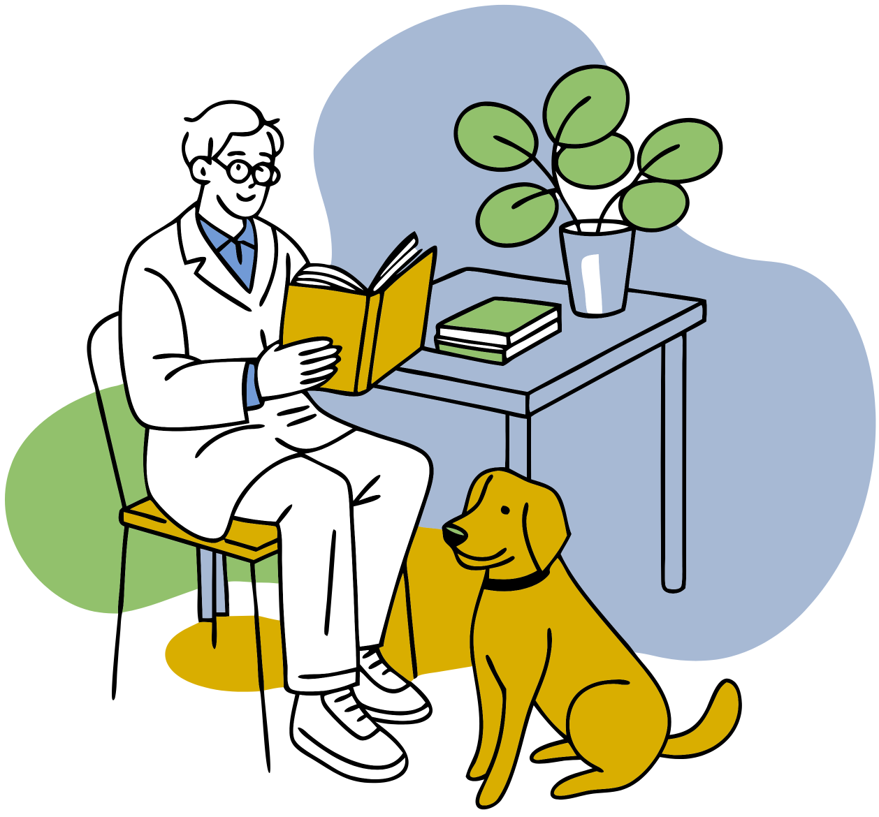 man following step by step review process and researching dog supplements illustration