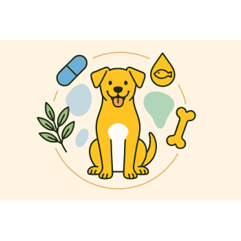 dog supplements guide wheel cheerful dog illustration