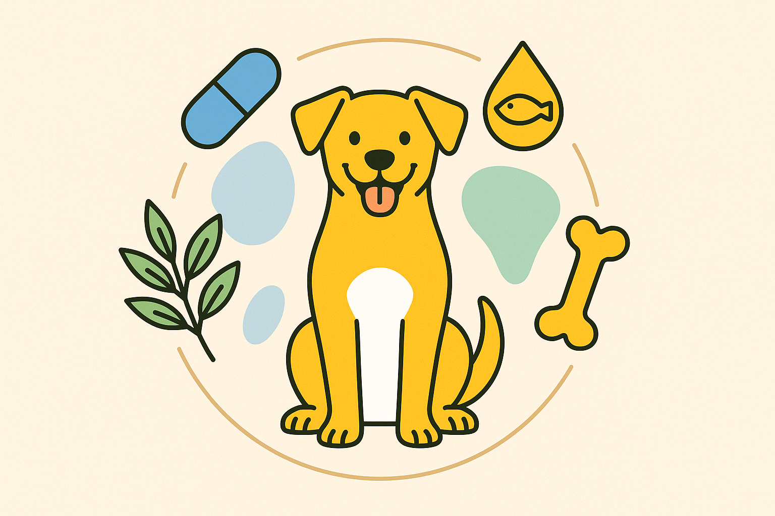 dog supplements guide wheel cheerful dog illustration