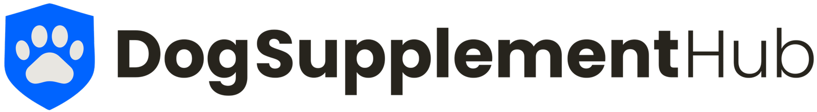 dog supplement hub header logo blue shield paw brand identity