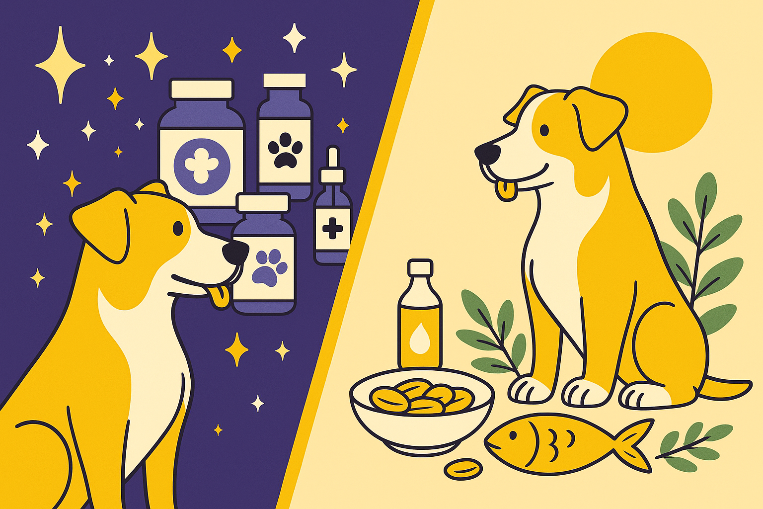 dog supplement myths myth vs fact illustration cartoon dog supplements