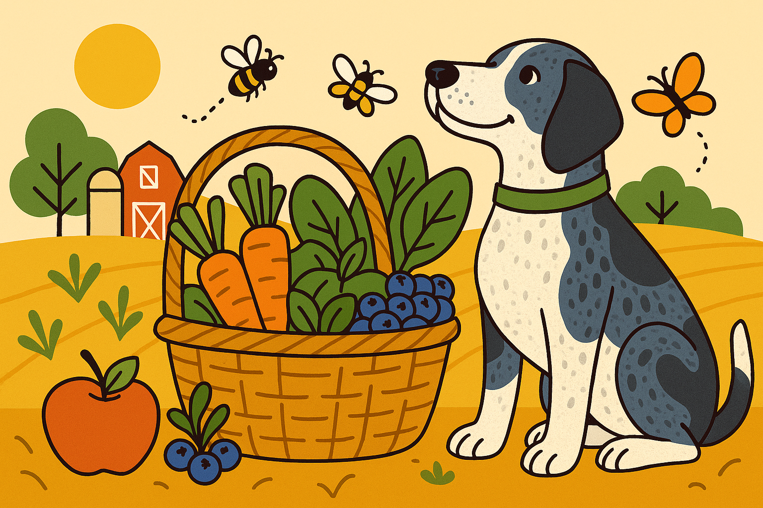 organic dog multivitamins farm fresh ingredients illustration