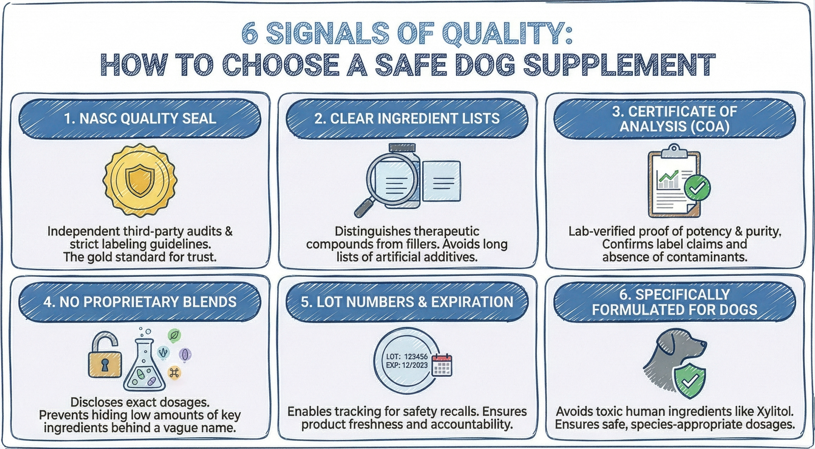 6 signals of quality safe dog supplement infographic